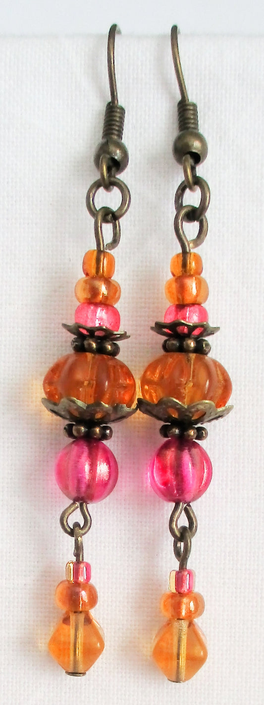 Pink & Brown Drop Earrings - Juicybeads Jewelry