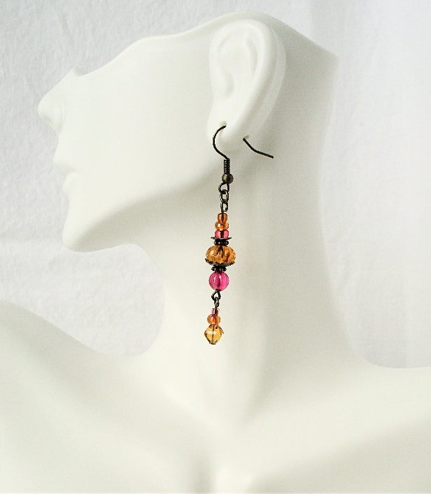 Pink & Brown Drop Earrings - Juicybeads Jewelry