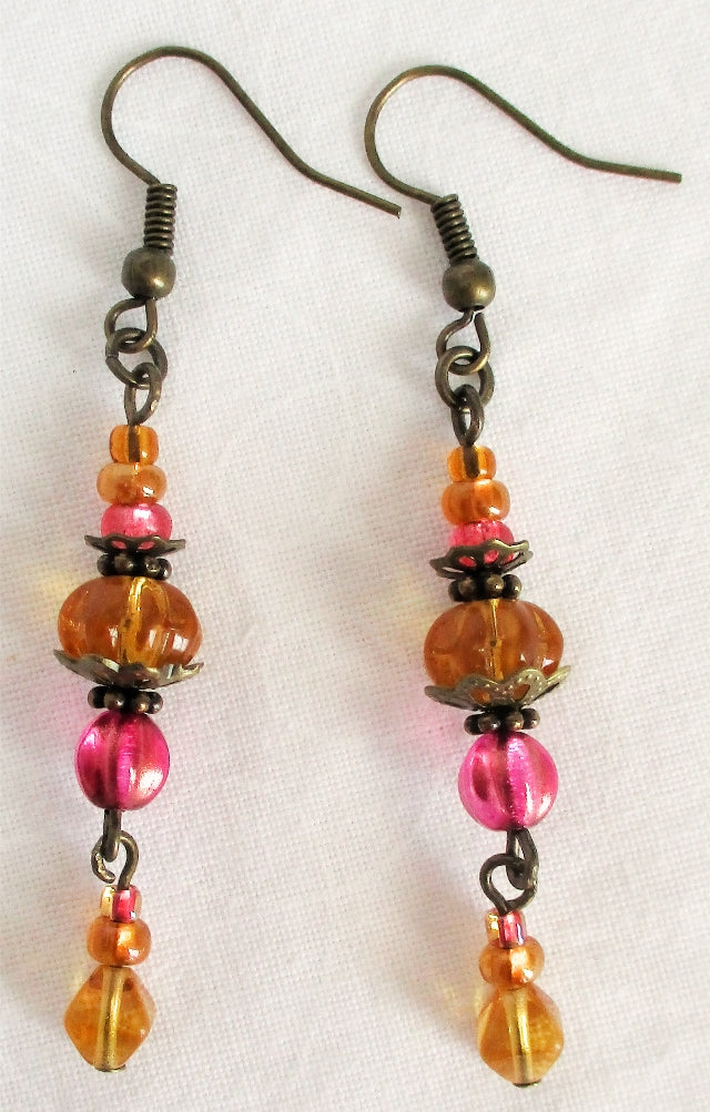 Pink & Brown Drop Earrings