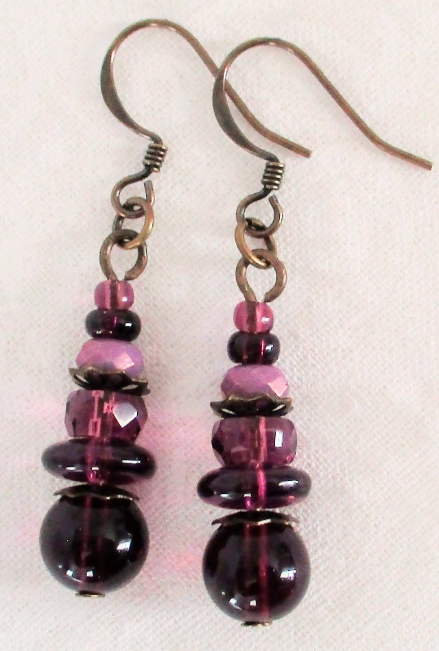 Plum Purple Dangle Earrings - Juicybeads Jewelry