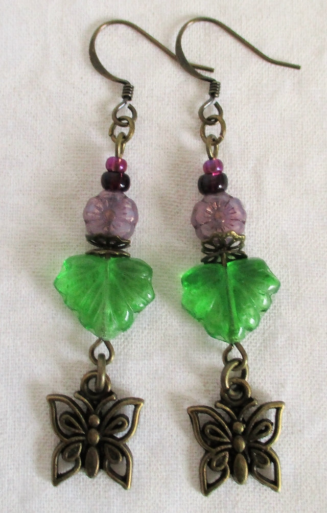 Purple Flower Dangle Earrings - Juicybeads Jewelry