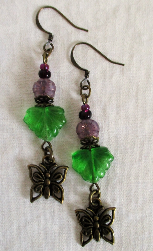 Purple Flower Dangle Earrings - Juicybeads Jewelry