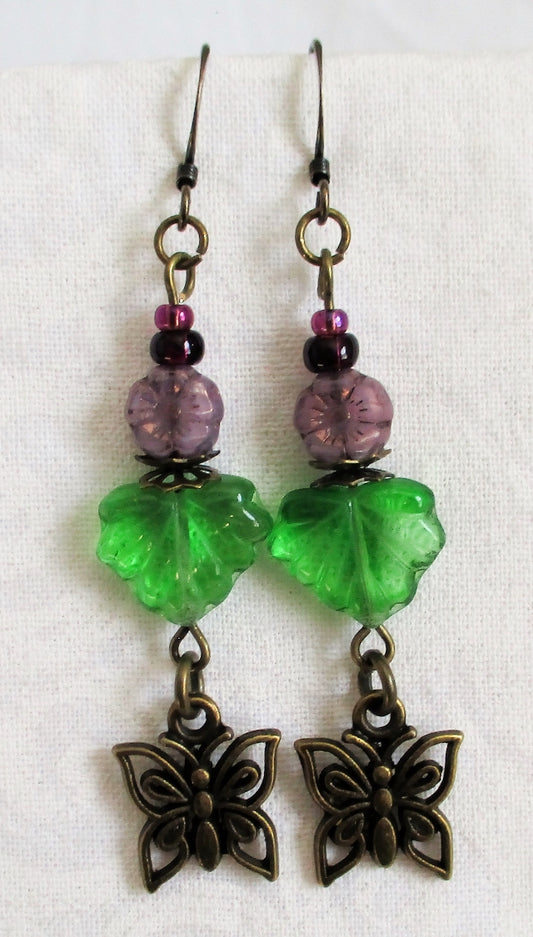 Purple Flower Dangle Earrings - Juicybeads Jewelry