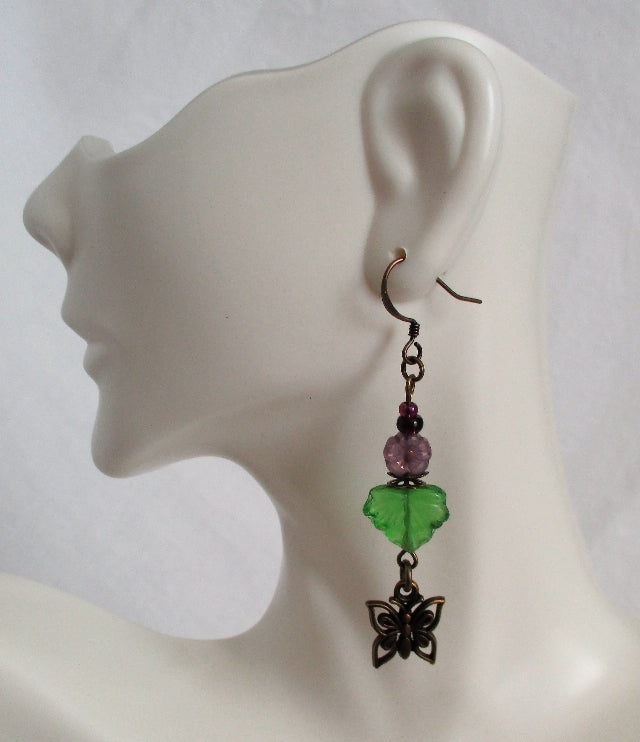 Purple Flower Dangle Earrings - Juicybeads Jewelry