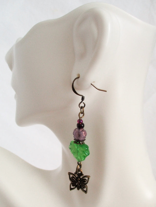 Purple Flower Dangle Earrings - Juicybeads Jewelry