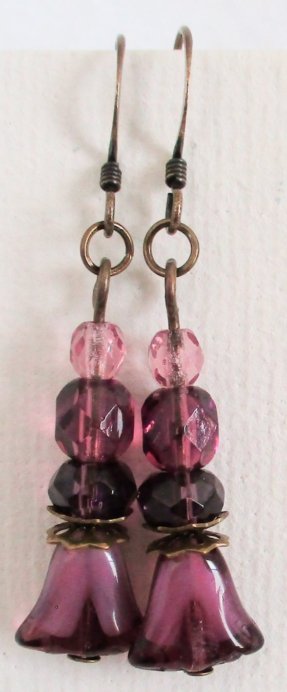 purple flower drop earrings - juicybeads jewelry