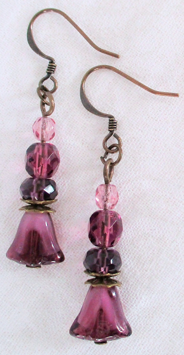 purple flower drop earrings - juicybeads jewelry