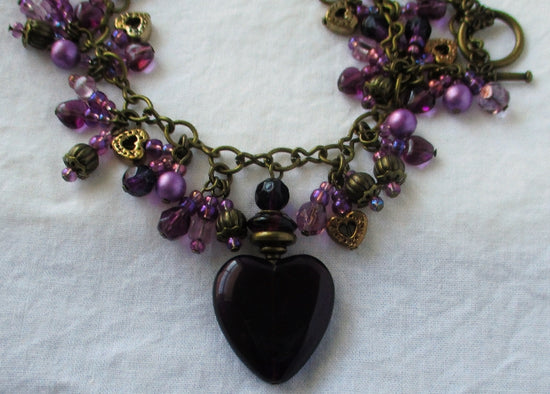 purple heart pendant beaded necklace - juicybeads jewelry