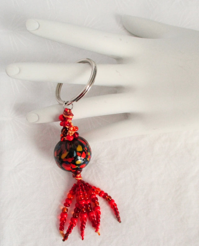 Red & Brown Beaded Keychain - Juicybeads Jewelry