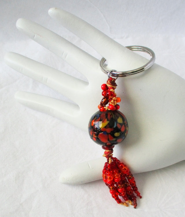 Red & Brown Beaded Keychain - Juicybeads Jewelry