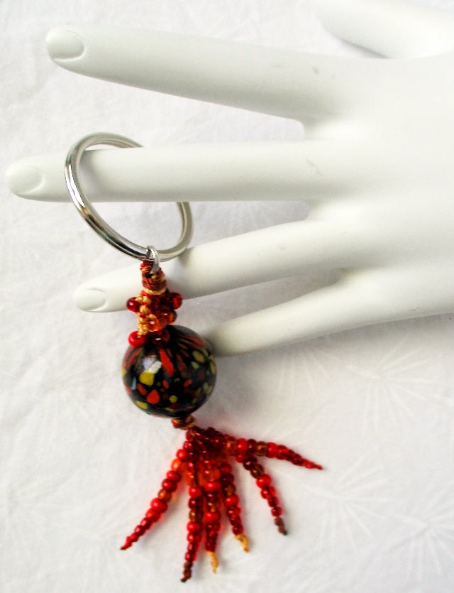 Red & Brown Beaded Keychain - Juicybeads Jewelry