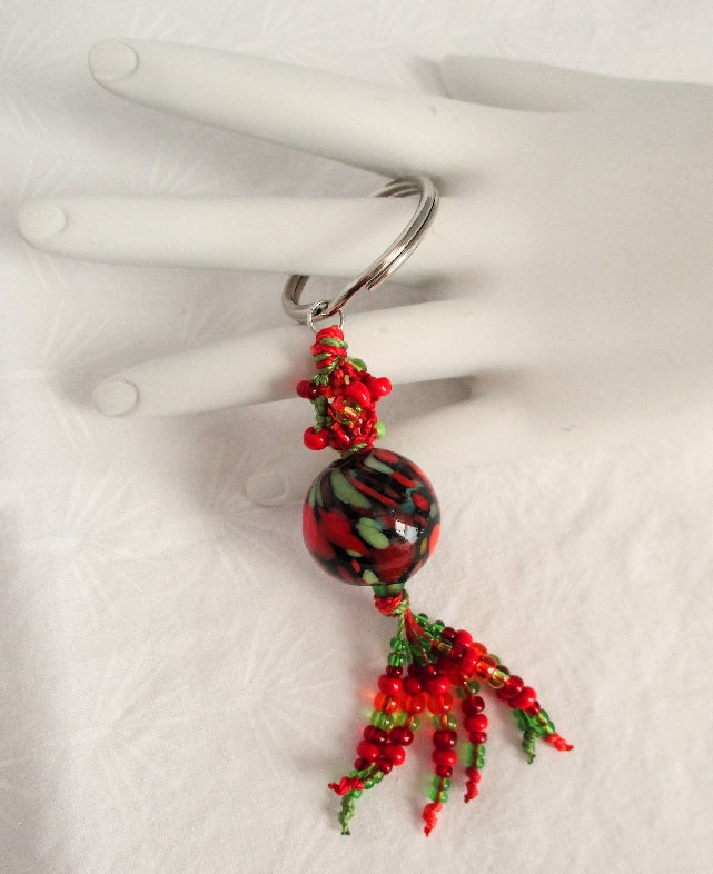 Red & Green Beaded Keychain - Juicybeads Jewelry