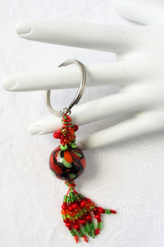 Red & Green Beaded Keychain - Juicybeads Jewelry