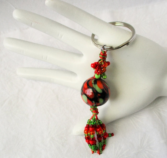 Red & Green Beaded Keychain - Juicybeads Jewelry