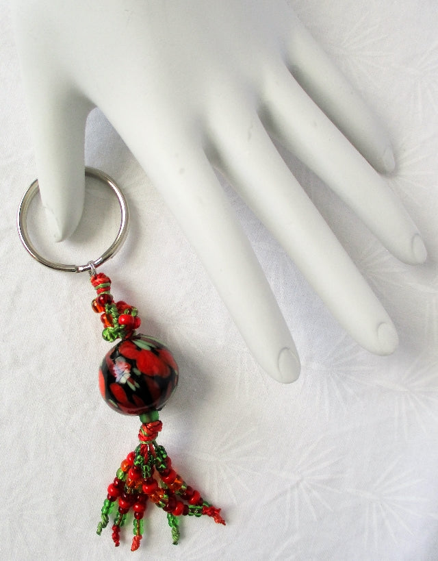 Red & Green Beaded Keychain - Juicybeads Jewelry