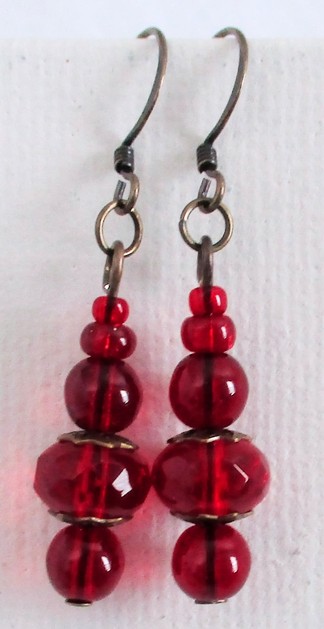 Red Stack Dangle Earrings - Juicybeads Jewelry