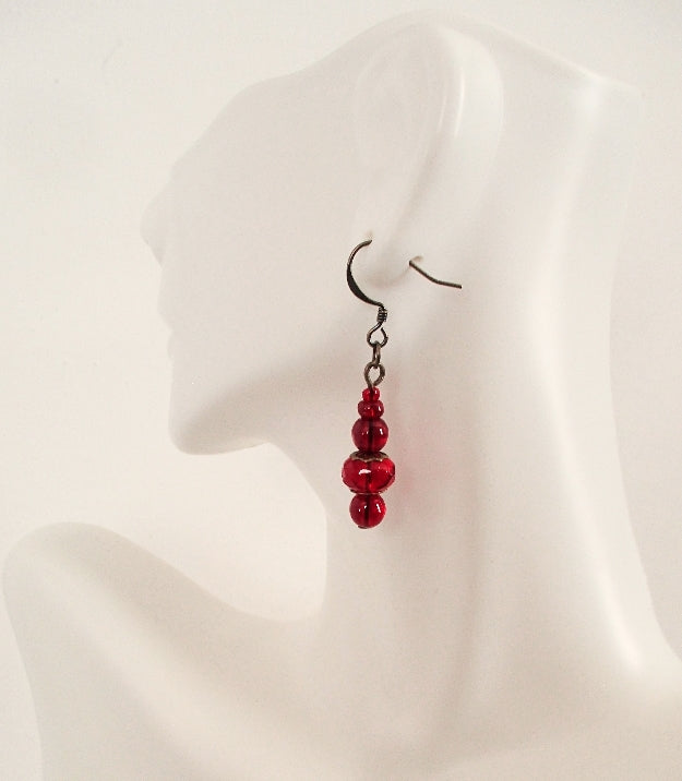Red Stack Dangle Earrings - Juicybeads Jewelry