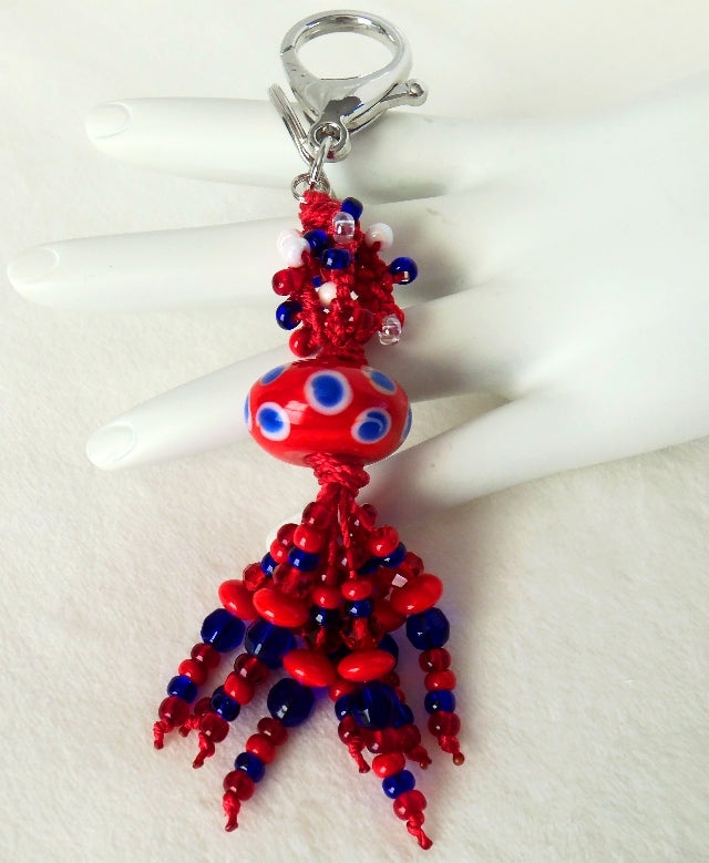 Red & Blue Beaded Keychain - Juicybeads Jewelry