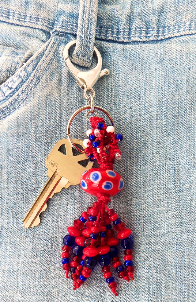 Red & Blue Beaded Keychain - Juicybeads Jewelry