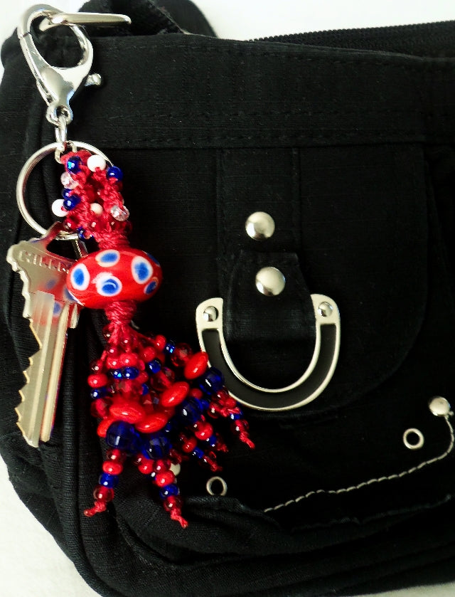 Red & Blue Beaded Keychain - Juicybeads Jewelry