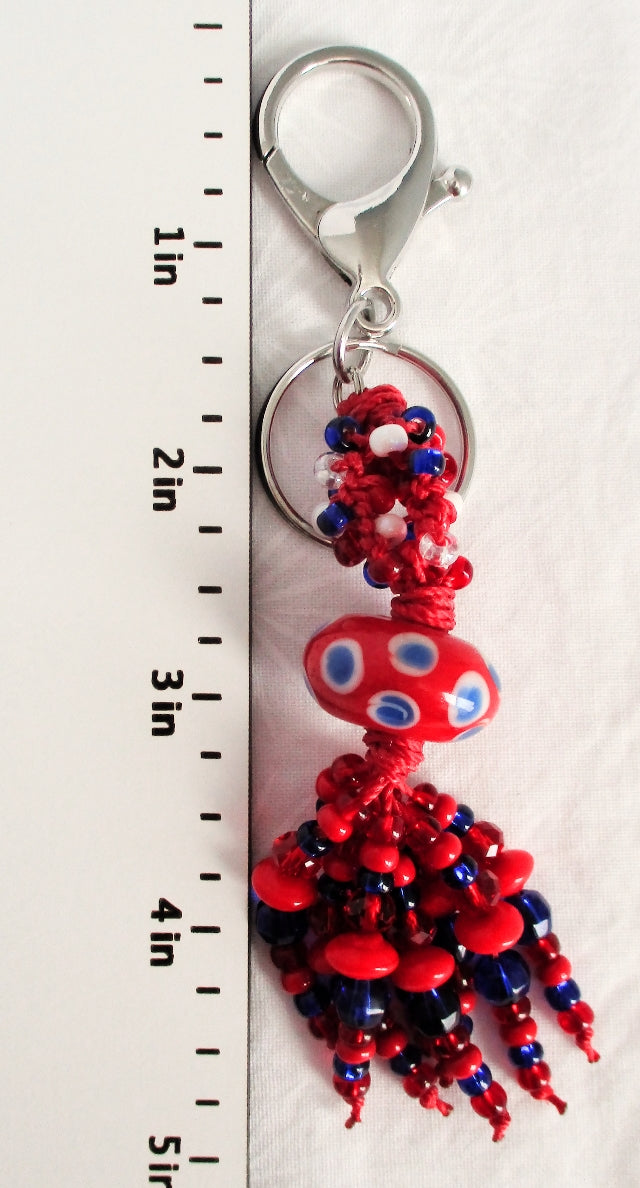 Red & Blue Beaded Keychain - Juicybeads Jewelry