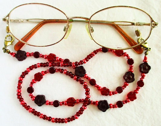 Red Flower Beaded Eyeglass Chain - Juicybeads Jewelry