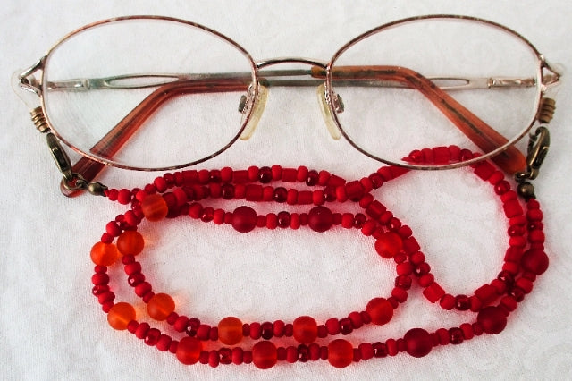 Red Orange Beaded Eyeglass Chain - juicybeads jewelry