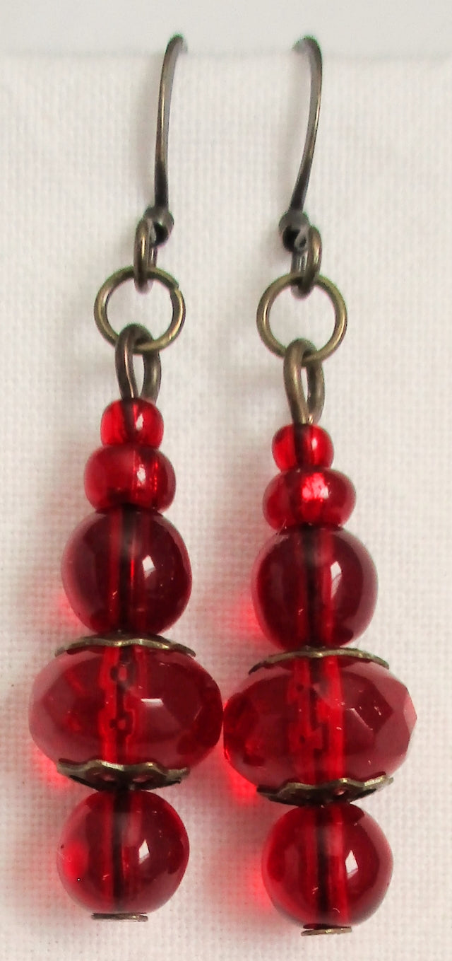 Red Stack Dangle Earrings - Juicybeads Jewelry