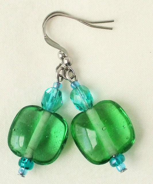 Sea Green Square Earrings - Juicybeads Jewelry