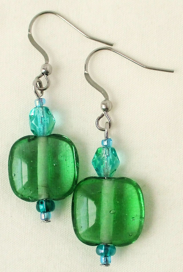 Sea Green Square Earrings - Juicybeads Jewelry