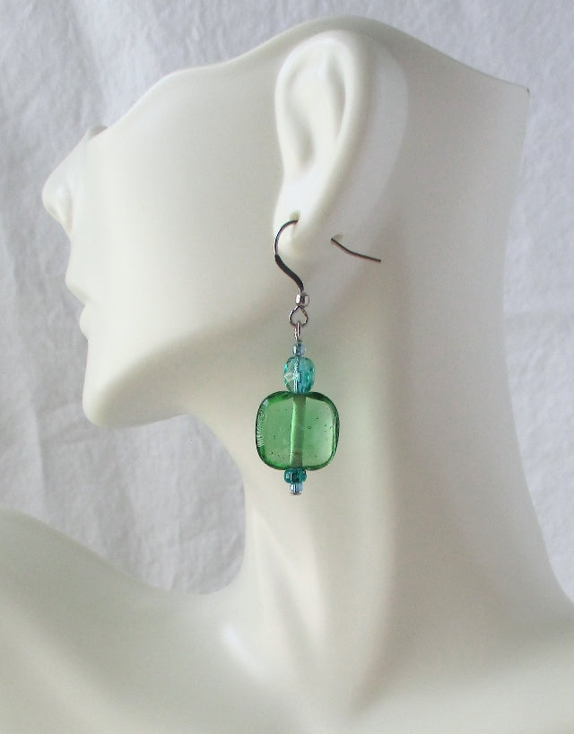 Sea Green Square Earrings - Juicybeads Jewelry