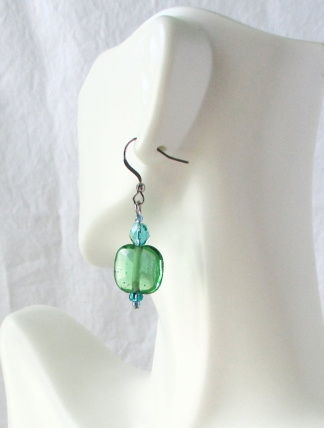 Sea Green Square Earrings - Juicybeads Jewelry