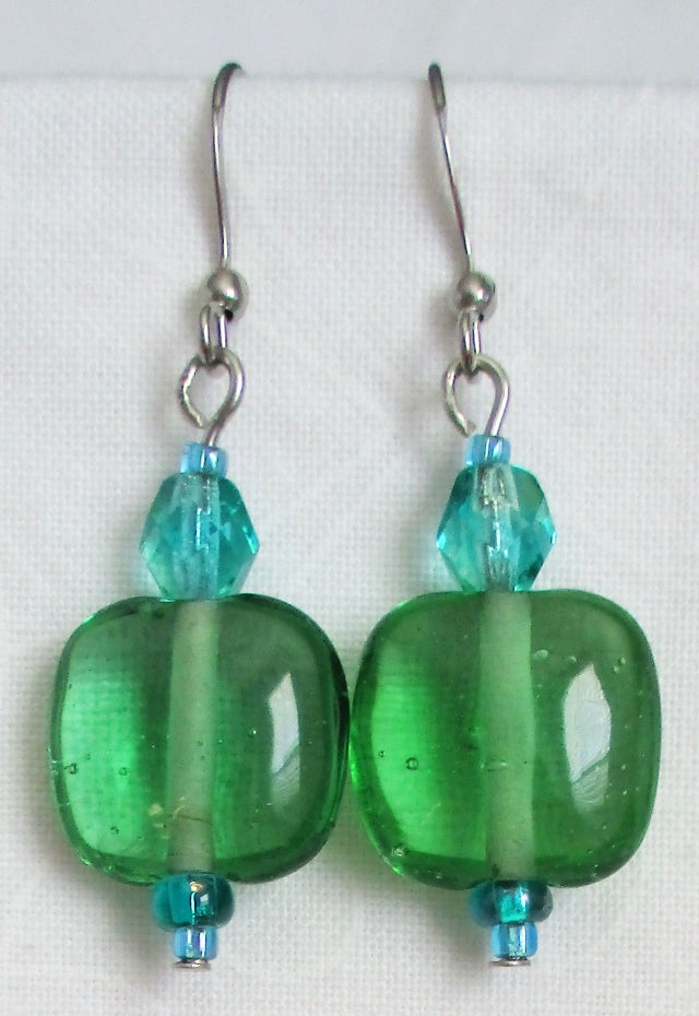 Sea Green Square Earrings - Juicybeads Jewelry