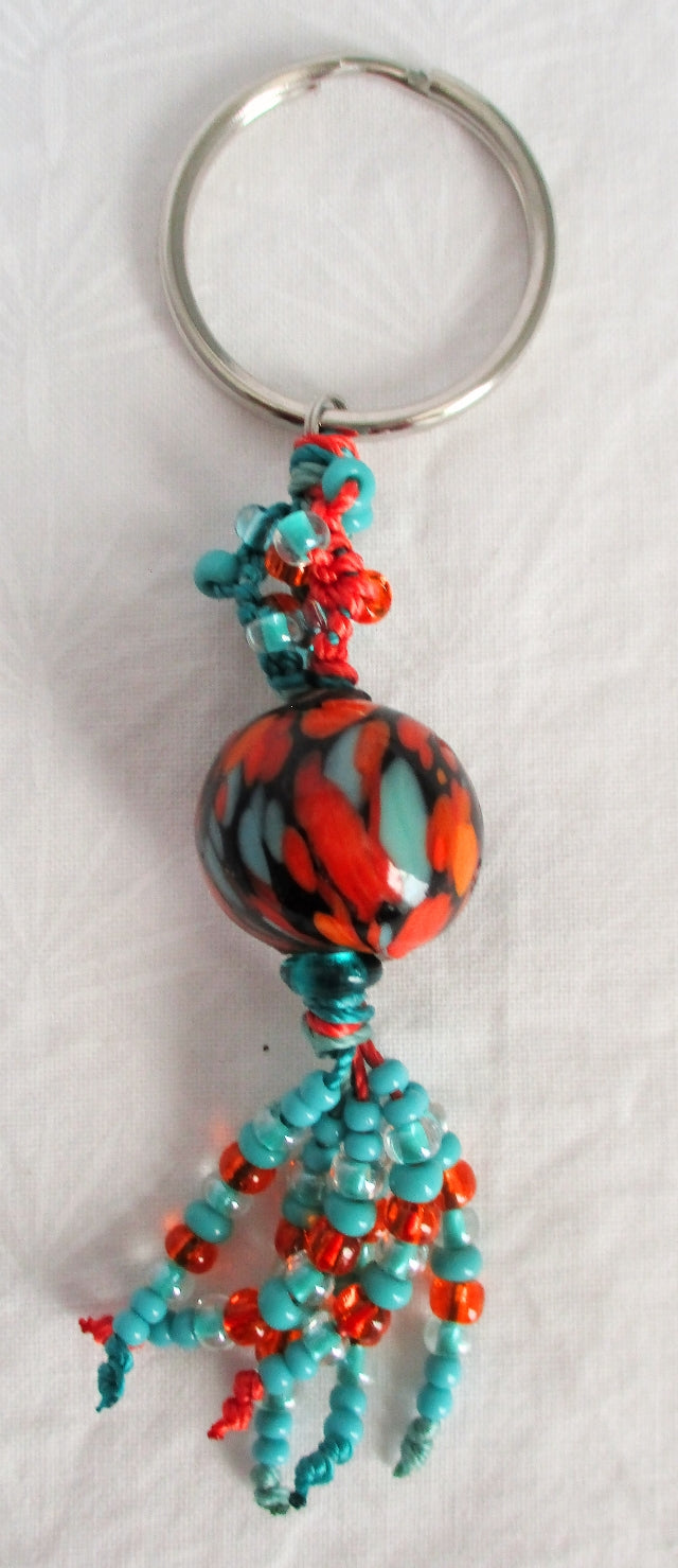 Turquoise & Orange Beaded Keychain - Juicybeads Jewelry