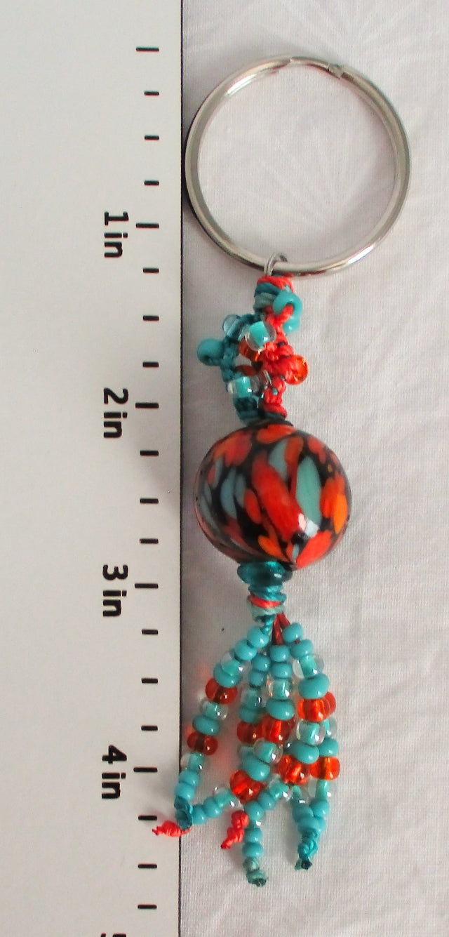 Turquoise & Orange Beaded Keychain - Juicybeads Jewelry