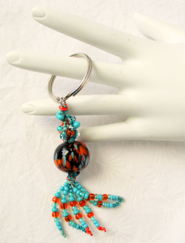 Turquoise & Orange Beaded Keychain - Juicybeads Jewelry