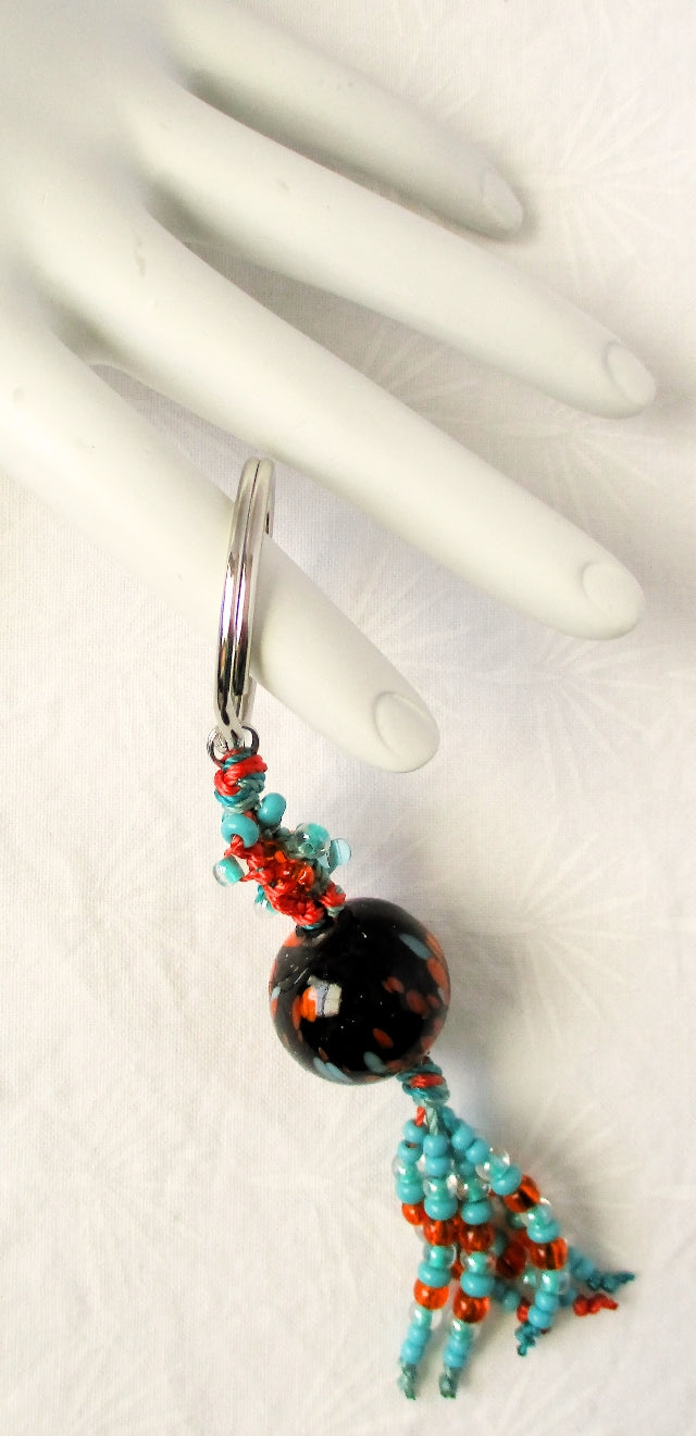 Turquoise & Orange Beaded Keychain - Juicybeads Jewelry