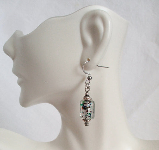 white lampwork dangle earrings - juicybeads jewelry