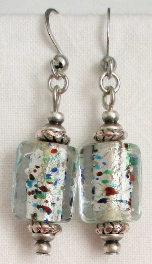 white lampwork dangle earrings - juicybeads jewelry