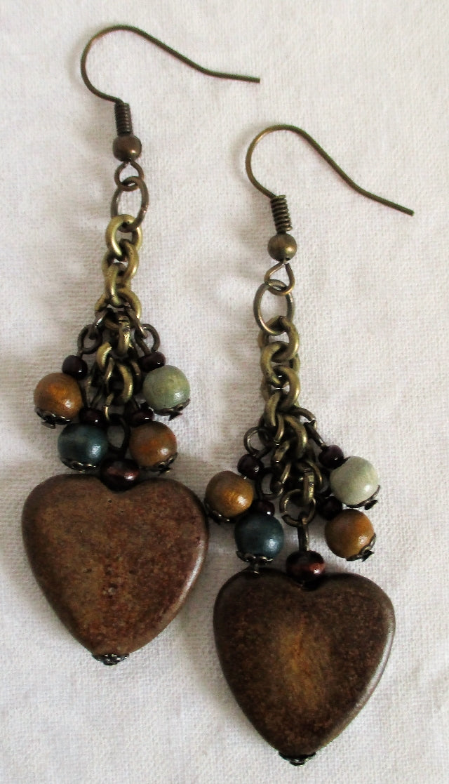 Wooden Heart Earrings - Juicybeads Jewelry