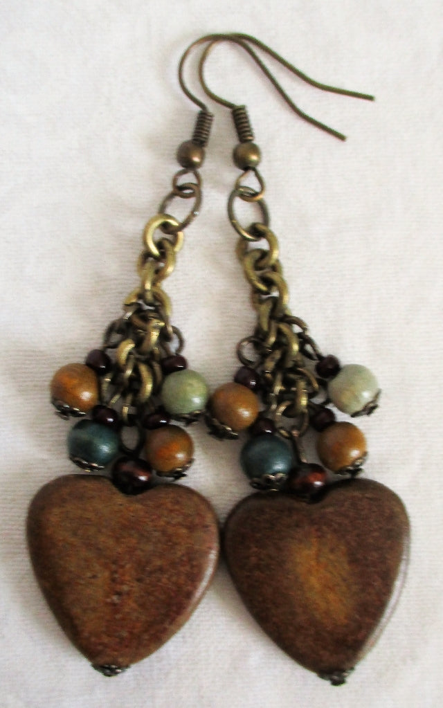 Wooden Heart Earrings - Juicybeads Jewelry