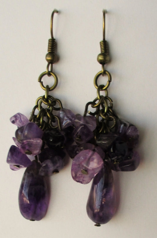 amethyst cluster dangle earrings - Juicybeads Jewelry