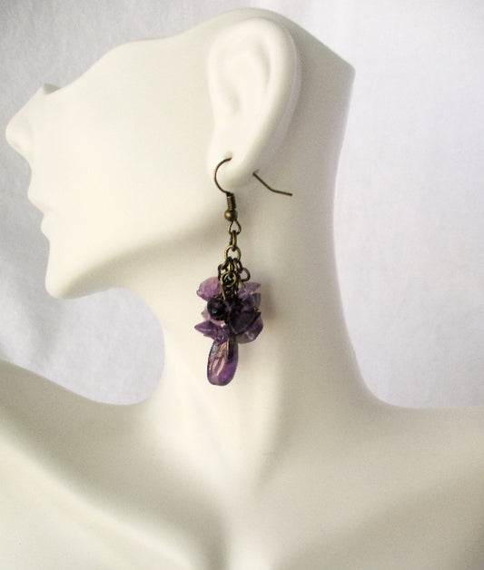 amethyst cluster dangle earrings - Juicybeads Jewelry