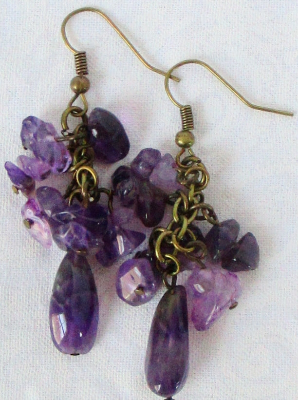 amethyst cluster dangle earrings - Juicybeads Jewelry