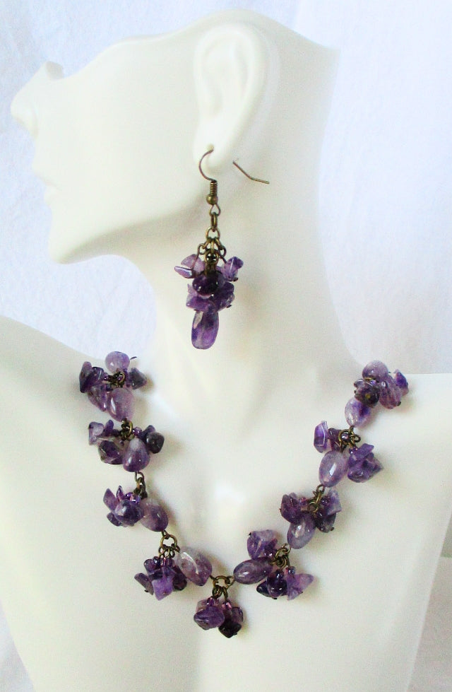 amethyst cluster dangle earrings - Juicybeads Jewelry