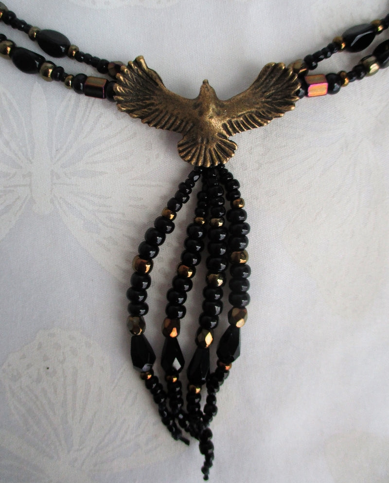 Black Beaded Crow Necklace Set - Juicybeads Jewelry