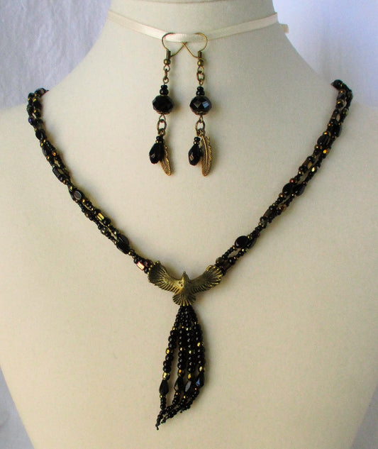Black Beaded Crow Necklace Set - Juicybeads Jewelry