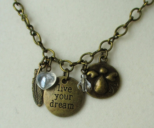 brass angel charm necklace - Juicybeads Jewelry